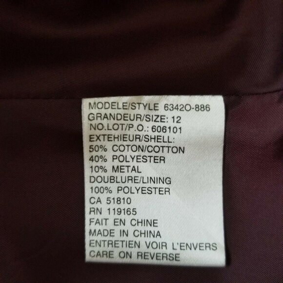 Tribal Women’s Long Sleeve Lined Burgundy Button-Up Coat Jacket Size 12 - Picture 14 of 15